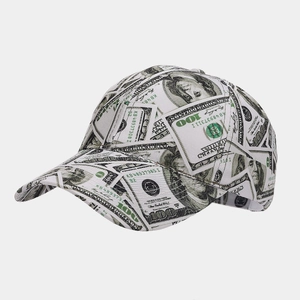 Cappellino da baseball vintage con stampa banconota da 100 dollari e visiera curva a 6 pannelli