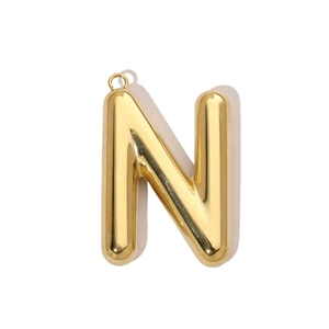 Pendentif lettre N creuse en acier inoxydable doré avec finition miroir brillant