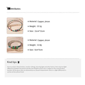 Détails du tableau des tailles pour collier et bracelet en zircone avec poids et mesures
