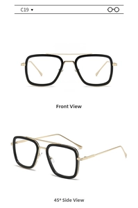 Front and 45-degree side view of vintage aviator sunglasses in black and gold frame
