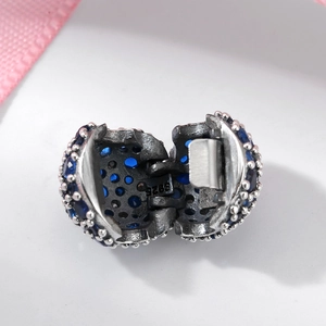 Polished S925 sterling silver clip charm with blue crystal stones for DIY bracelets