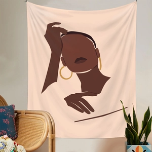 Detailansicht eines modernen abstrakten Wandteppichs mit minimalistischem Frauenporträt