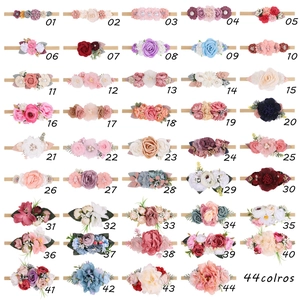 Detailed catalog showing 44 styles of soft nylon baby headbands with assorted fabric flowers