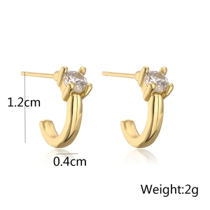 Detail view of 18K gold plated zircon earrings showing 1.2cm height and 0.4cm width specs