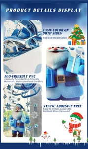 Detailed view of waterproof PVC Christmas static stickers with double-sided blue color