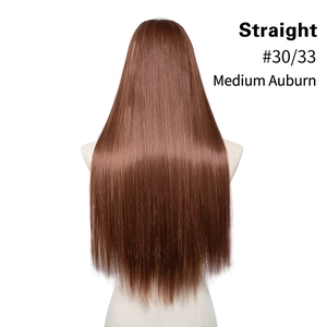 Rear view of long straight hair extension piece in Medium Auburn #30/33 color