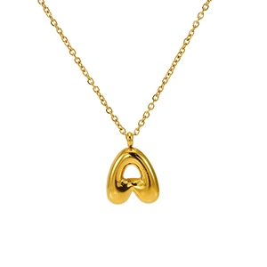 Polished gold-plated titanium steel letter A necklace with bubble pendant on a slim chain