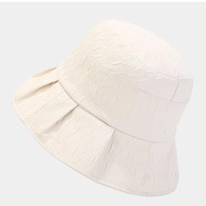 Classic cream pleated bucket hat with sun protection and foldable design for women