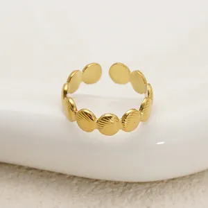 Ins style 18K gold plated stainless steel open ring featuring a shell texture design