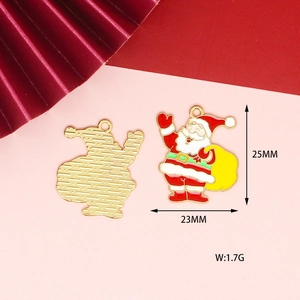 Detailed front and back view of Santa Claus enamel charm with dimensions for DIY jewelry