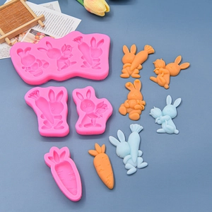 Easter bunny and carrot silicone mold set for chocolate fondant cake baking DIY