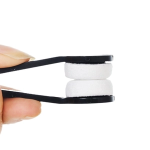 Portable eyeglass lens cleaner tool with microfiber pads and black plastic clip handle