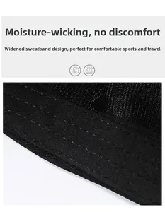 Detail view of the widened sweatband inside the black casual flat top outdoor sun hat