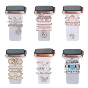Zinc Alloy Rhinestone Watch Strap Charms Decorative Rings For Silicone Band DIY Personalized Heart Flower Ornaments Women