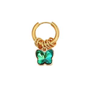 Fashionable golden hoop earrings with green crystal butterfly pendant for women