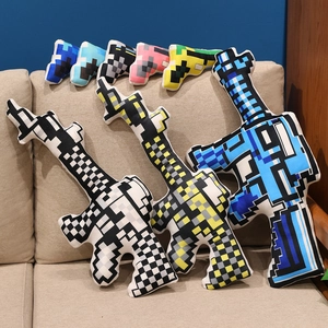 Pixel Art Gun Shaped Plush Toy Soft Stuffed Pillow Novelty 8-Bit Style Decorative Doll For Game Fans