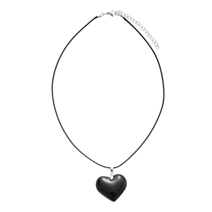 Vintage dark style heart pendant necklace with black wax rope and silver adjustable chain