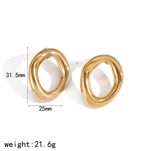 Minimalist 18k gold plated stainless steel oval hoop earrings with size measurements