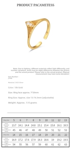 Size chart showing inner diameter and finger circumference for the adjustable gold ring