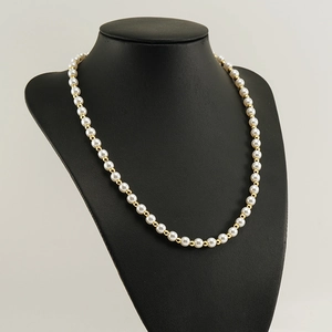 Artificial Pearl Necklace Stainless Steel Gold Plated Bead Chain With Toggle Clasp For Women Elegant Chic Fashion Jewelry Accessory