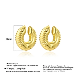 Detailed view of 18K gold plated copper twisted hoop earrings showing 30mm height size