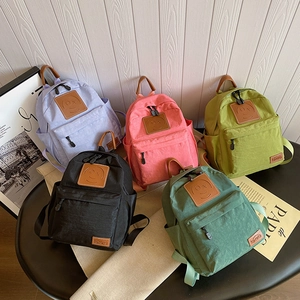 Kids Backpack Canvas School Bag For Toddlers Kindergarten Boys Girls Cute Smile Face Leather Patch Lightweight Travel