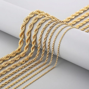 Rope Chain Necklace 18K Gold Plated Stainless Steel Hip Hop Minimalist Fashion Jewelry For Men And Women