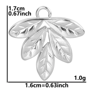 Detailed size view of silver leaf pendant showing 1.7cm height and 1.6cm width