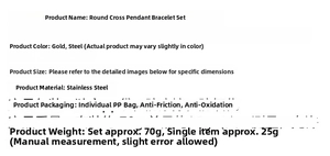 Detailed specifications table for stainless steel cross charm bracelet set in gold and silver