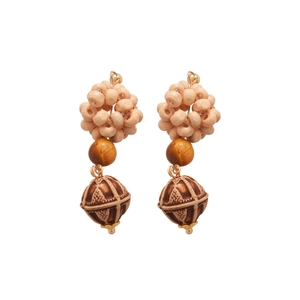 Retro beaded drop earrings with tiger eye and wood beads in a bohemian ethnic style