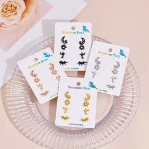 Stainless Steel Star Moon Sun Stud Earrings For Women Simple Celestial Fashion Jewelry Accessories Gold Silver Rose Gold Black