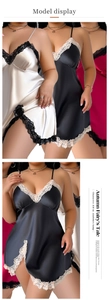 Détails de dentelle sur nuisette en satin disponible en noir, blanc et bordeaux