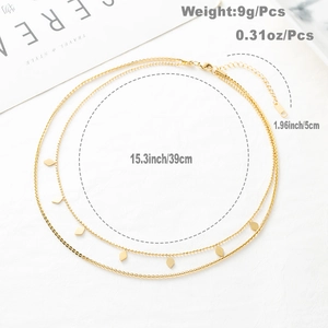Detail view of gold layered choker with rhombus charms including length and weight specs