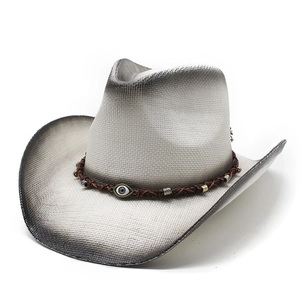 Western two-tone woven cowboy hat with ombre finish and evil eye turquoise charm