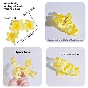 Detail view of 10cm matte flower hair claw clip with size measurements and spring mechanism