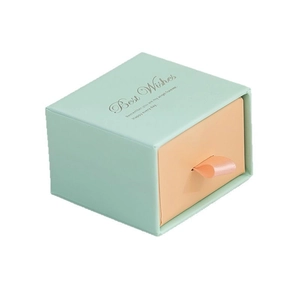 Mint green and peach pink drawer jewelry box with ribbon pull and printed wishes