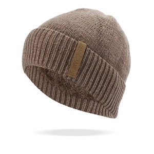 Thick winter knit beanie for men in dark brown with warm faux fleece lining
