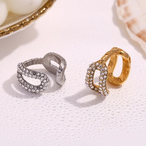 Anelli aperti in acciaio inossidabile placcati oro 18K con strass e gocce d'acqua