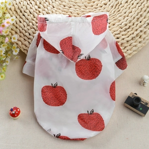Breathable summer dog sun protection hoodie with red apple print for small pets