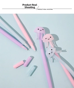 Macro detail of soft jellyfish silicone caps and matte barrels on creative stress relief pens