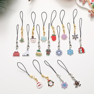 Christmas Phone Charm Enamel Metal Pendant Santa Reindeer Snowflake Xmas Gift Hanging Ornament Festive Accessory Strap