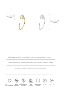 Detail view of J-shaped hook earrings with 3.5mm zircon and 12mm length dimensions