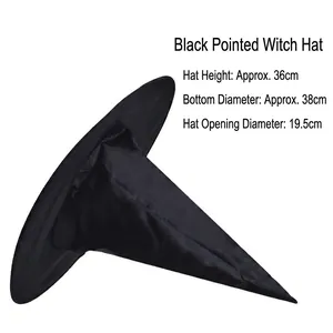Classic black oxford fabric wizard hat for Halloween with 36cm height and 38cm base diameter