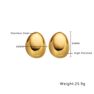 Polierte goldene Edelstahl-Ohrringe in Eiform 34 mm Größe für Damen Schmuck