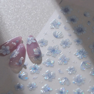 Sparkling cherry blossom nail stickers with iridescent aurora finish and floral patterns