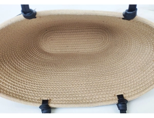 Top view of spacious cotton rope beach tote interior showing detailed woven texture