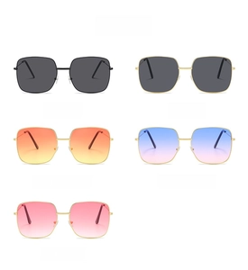 Grid view showing five color options of retro square sunglasses with metal frames