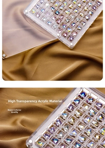 Close-up of high-transparency acrylic storage box with colorful heart-shaped rhinestones