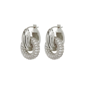Elegant silver interlocking hoops earrings with micro-paved cubic zirconia crystals
