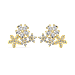 Sparkling S925 sterling silver snowflake earrings with gold plating and zircon stones